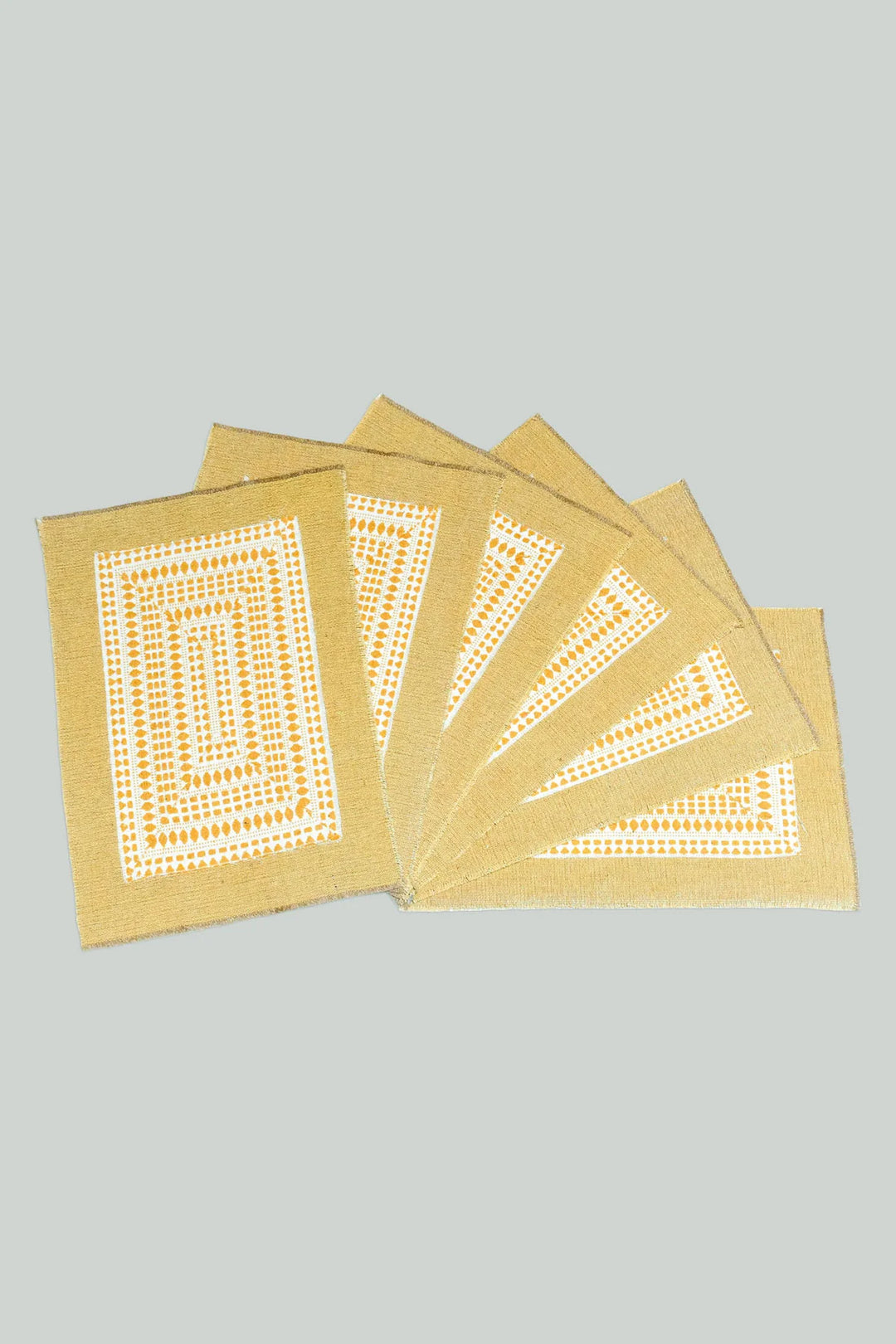 Handwoven Table Mats Set Of 6 Pcs - White & Yellow | Ozel Handwoven Table Mats Set Of 6 Pcs - White & Yellow