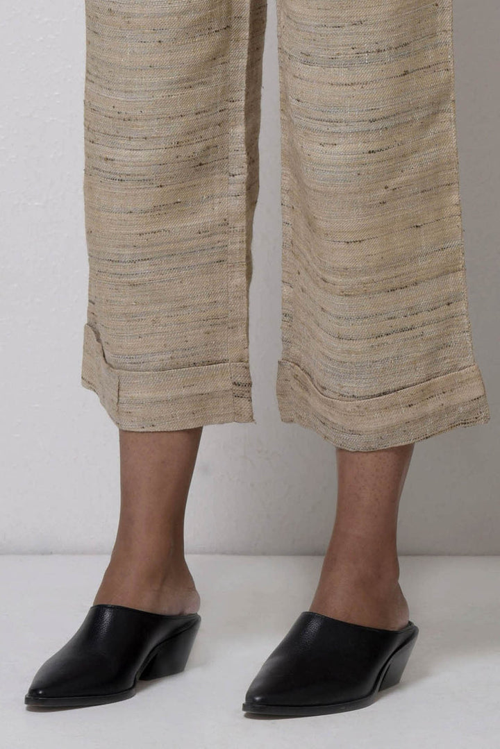 Beige Silk High-Waisted Trousers - Stylish & Elegant | Straight Handwoven Trouser - Beige