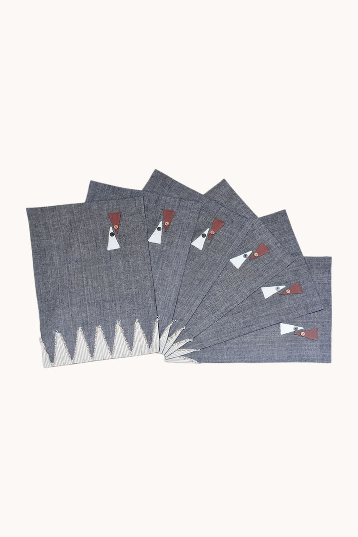 Handwoven Cotton Table Mats Set with Cutlery Pocket | Obelisk Handwoven Table Mats Set Of 6 pcs - Gray