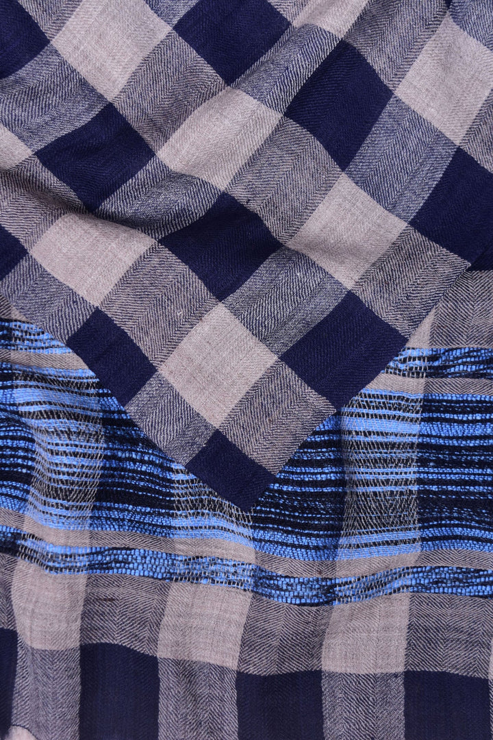 Blue Checkered Pashmina Blend Stole - Handwoven Cashmere | Albon Pashmina Blend Stole - Blue