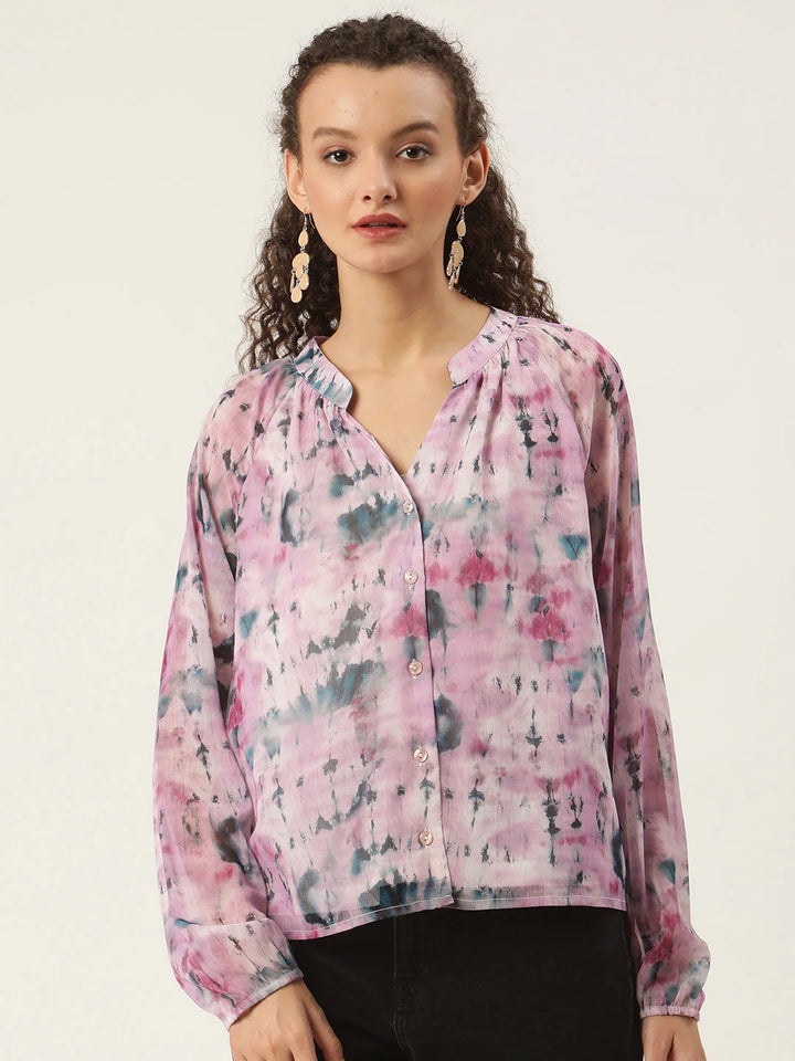 Printed Casual Shirt for Women | Chic Tie-Dye Harmony Top