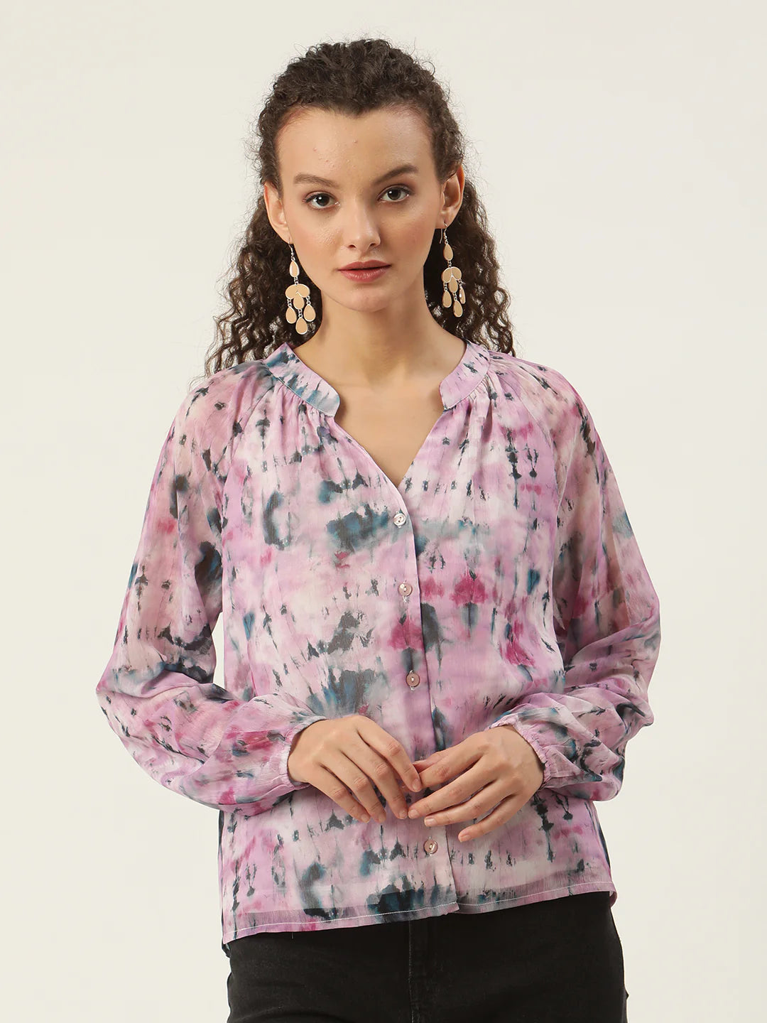 Printed Casual Shirt for Women | Chic Tie-Dye Harmony Top