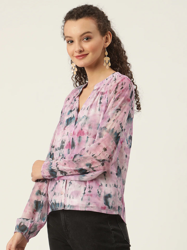Printed Casual Shirt for Women | Chic Tie-Dye Harmony Top