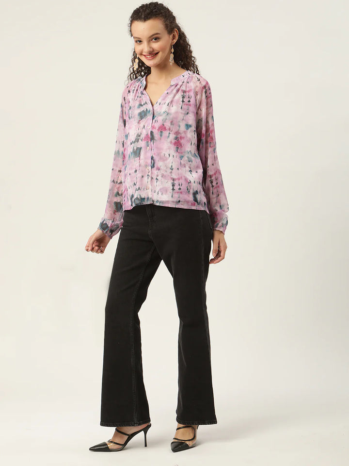 Printed Casual Shirt for Women | Chic Tie-Dye Harmony Top