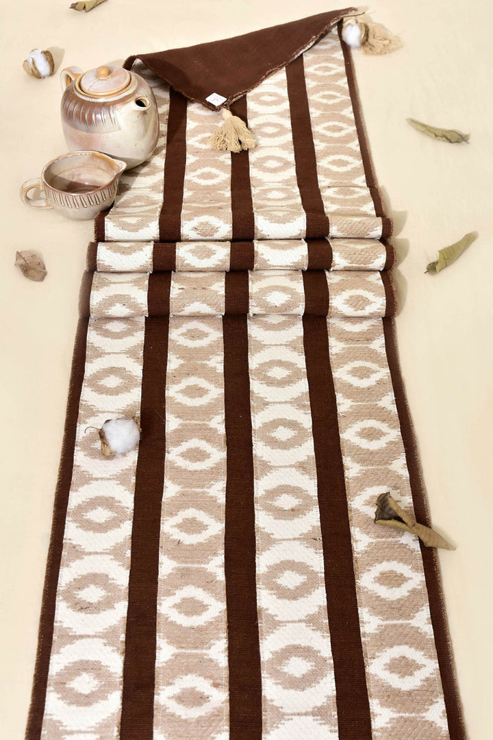 Beige Geometric Cotton Table Runner | A Tale of Two Masters Table Runner - Beige