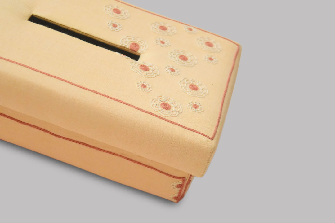 Japanese-inspired Embroidered Tissue Box Cover | Sauki Handwoven Tissue Box - Yellow