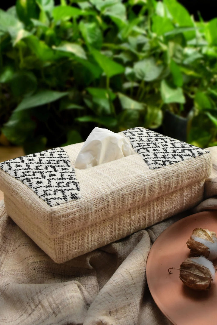 Geometric Tissue Box - Beige Cotton | Paragon Handwoven Tissue Box - Beige