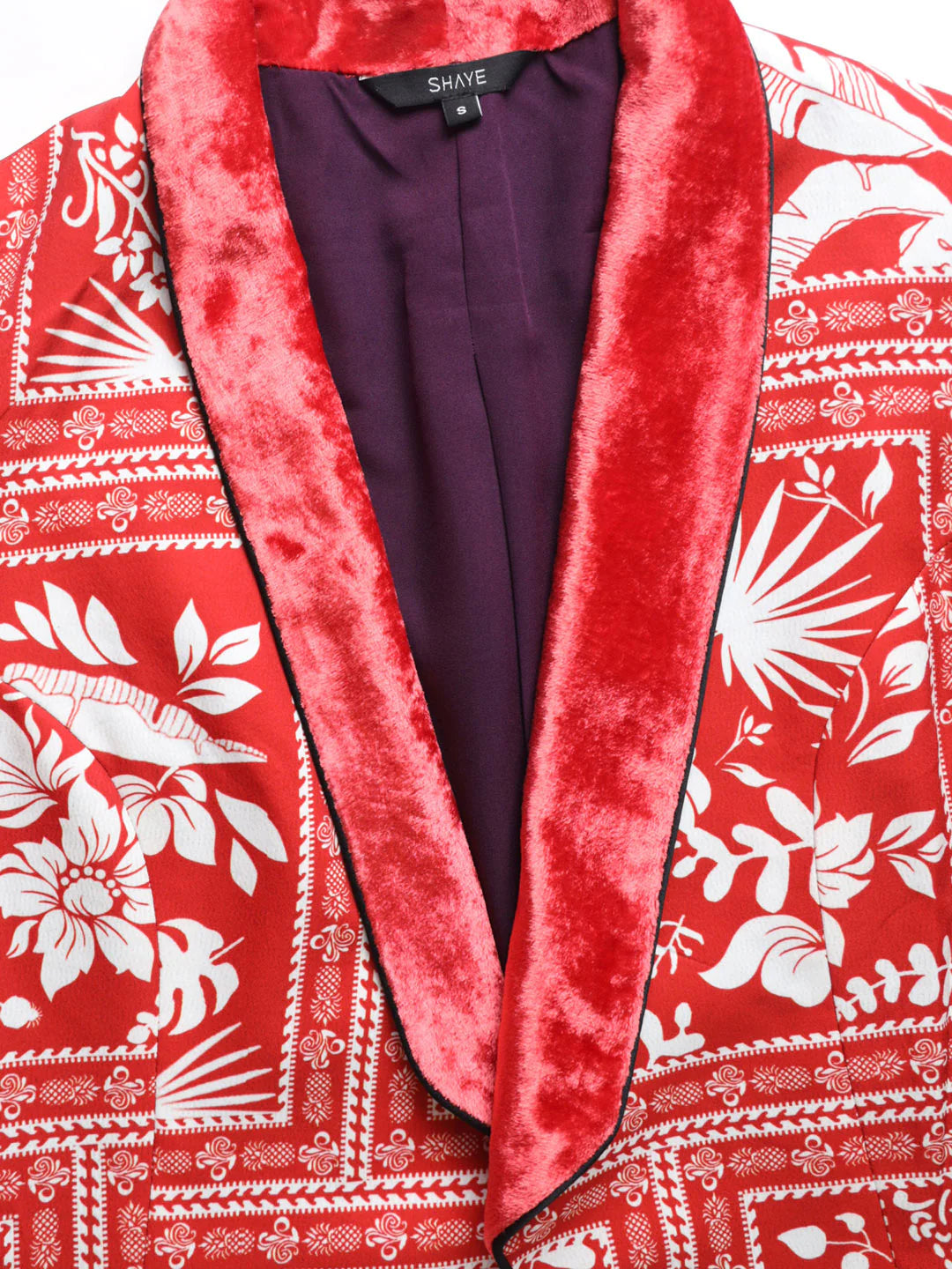 Red Floral Crop Blazer | Red Floral Print Open Front Crop Blazer