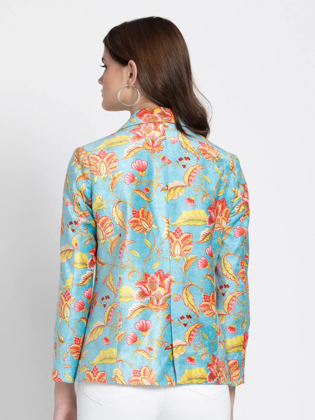 Blue Floral Casual Blazer | Blue Floral Print Lapel Collar Casual Blazer