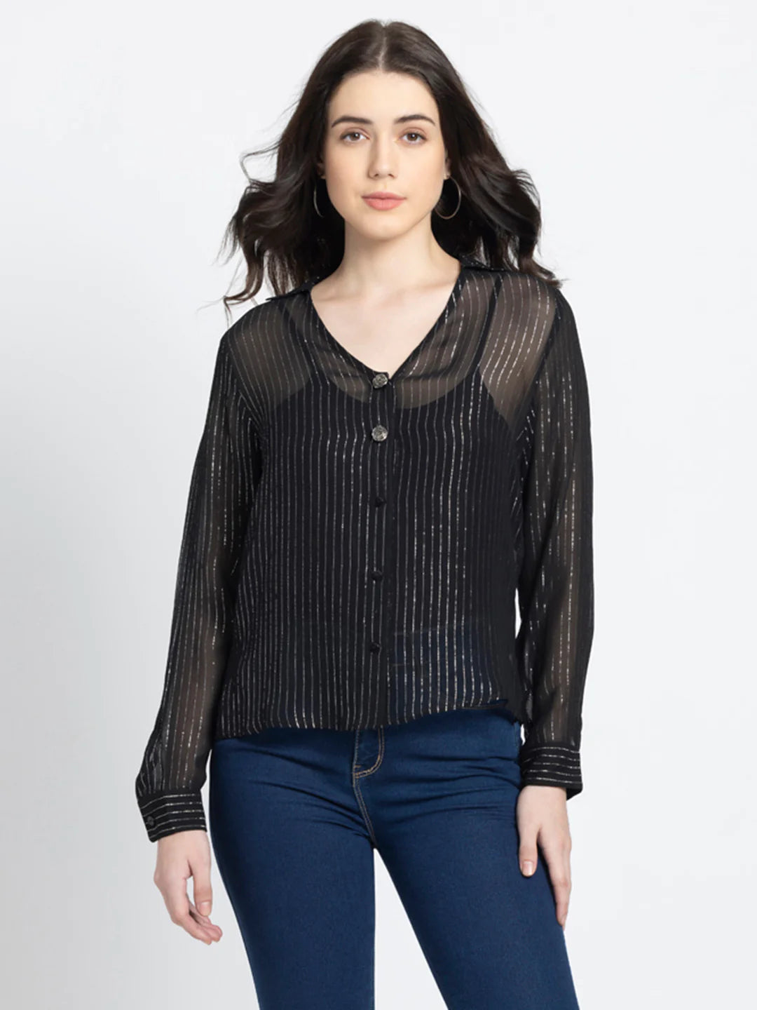 Black Party Shirt for Women | Embroidered Black Party Shirt