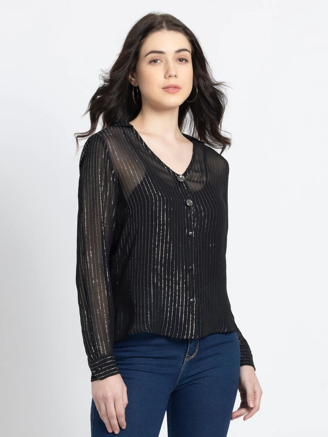 Black Party Shirt for Women | Embroidered Black Party Shirt