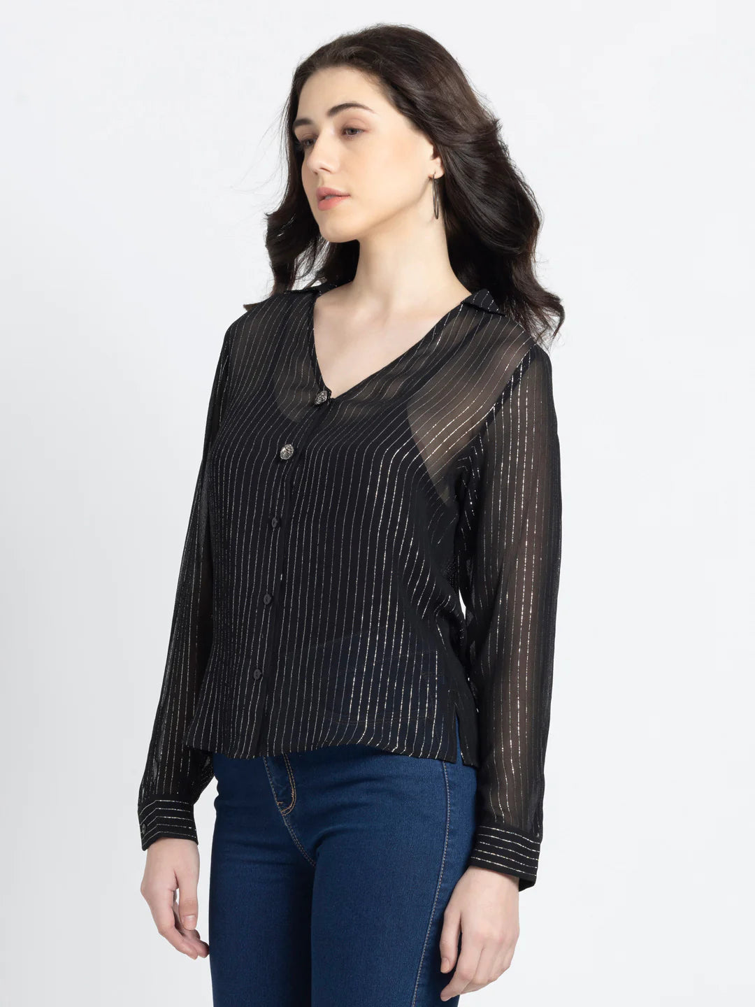 Black Party Shirt for Women | Embroidered Black Party Shirt