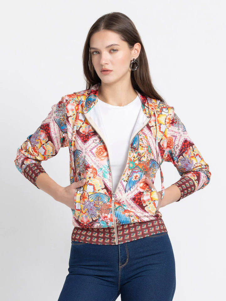 Beige Floral Jacket | Beige Floral Print Casual Jacket