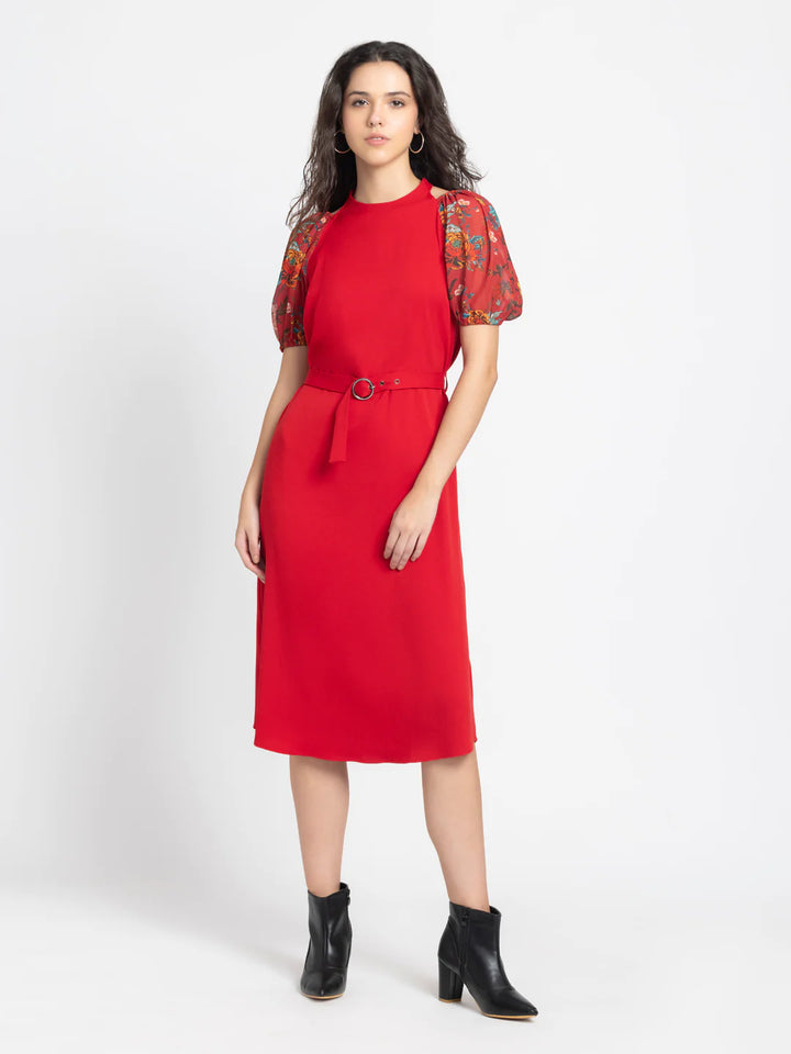 Crimson Midi Dress | Crimson Charm Midi Elegance