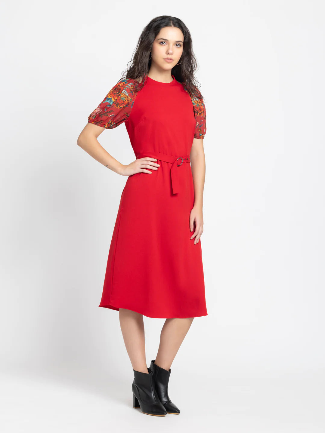 Crimson Midi Dress | Crimson Charm Midi Elegance