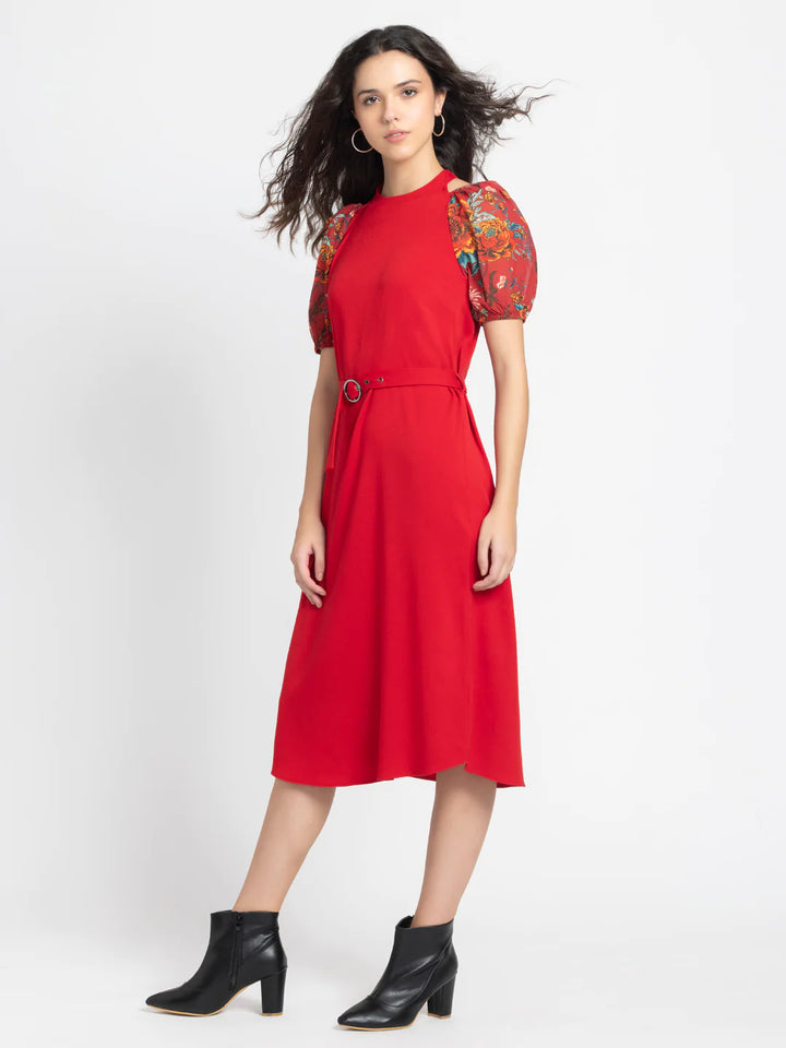 Crimson Midi Dress | Crimson Charm Midi Elegance