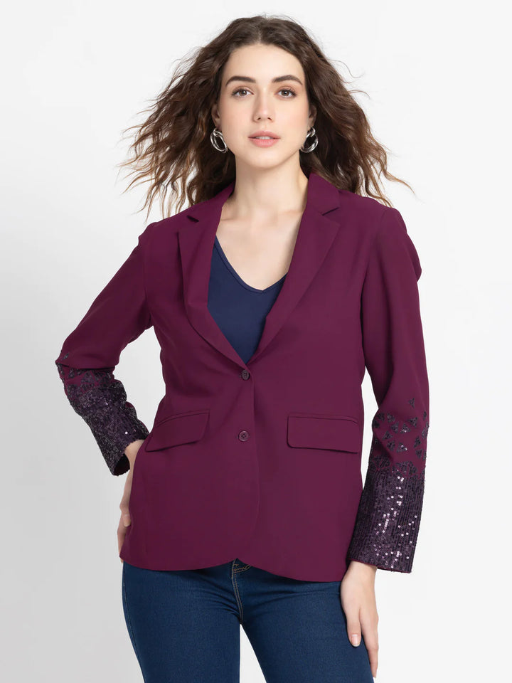 Women Purple Party Blazer | Purple Sequin Party Blazer