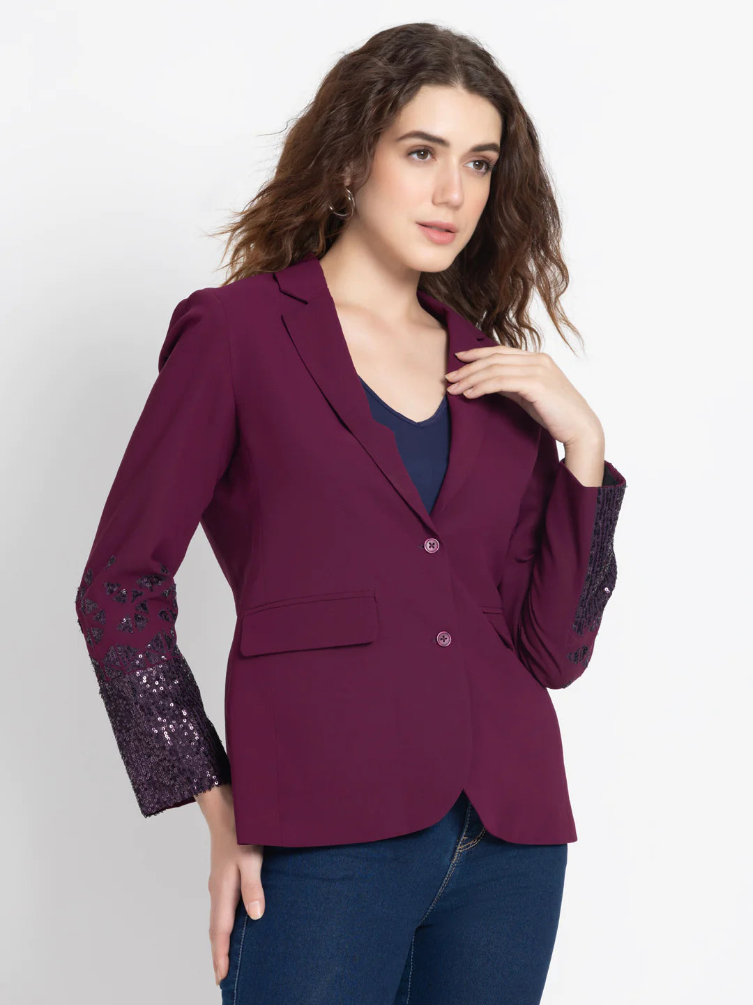 Women Purple Party Blazer | Purple Sequin Party Blazer