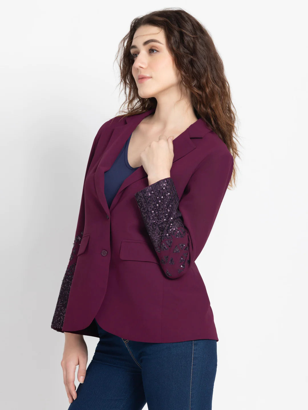 Women Purple Party Blazer | Purple Sequin Party Blazer