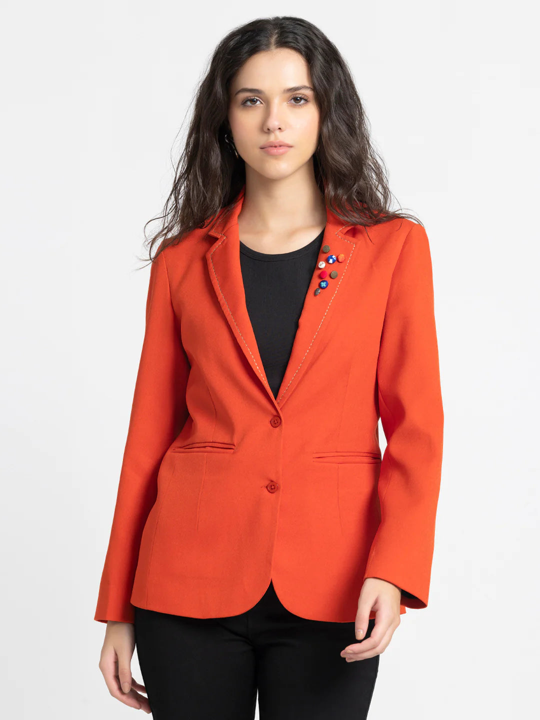 Bold Orange Casual Blazer | Bold Orange Single-Breasted Casual Blazer