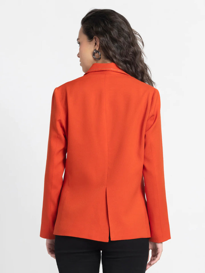 Bold Orange Casual Blazer | Bold Orange Single-Breasted Casual Blazer