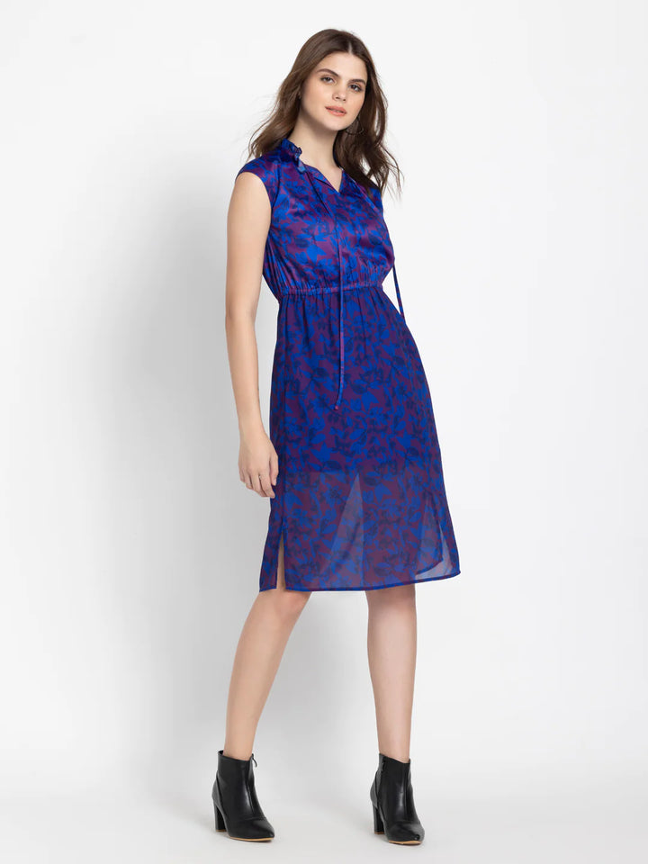 Casual Knee Length Blue Dress | Vibrant Blooms Knee-Length Casual Dress