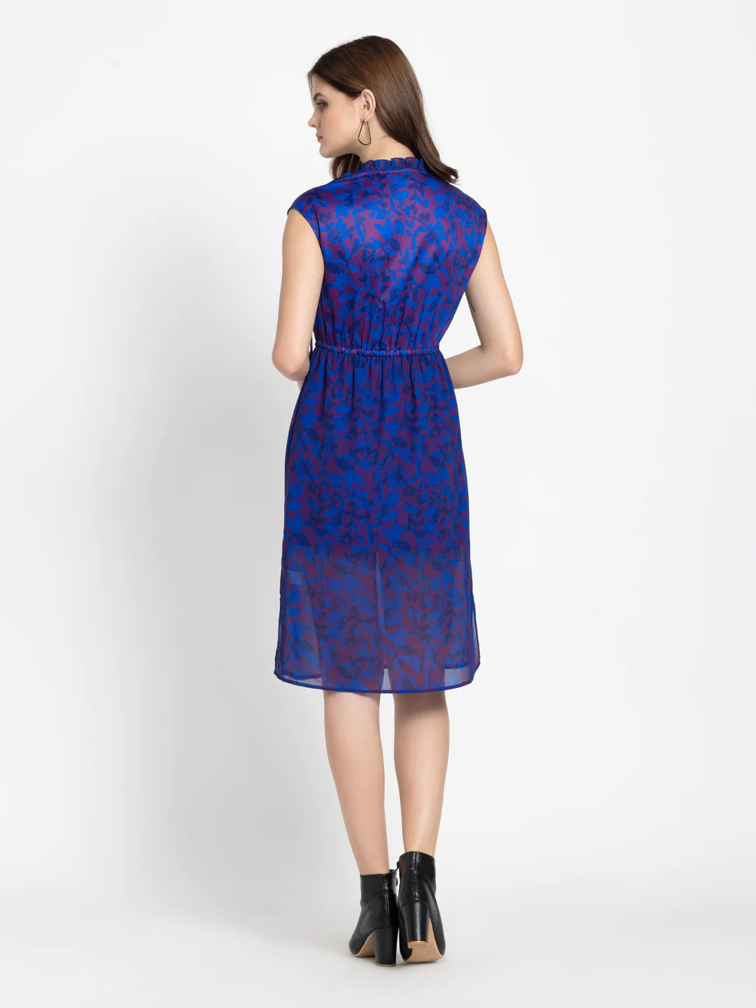 Casual Knee Length Blue Dress | Vibrant Blooms Knee-Length Casual Dress