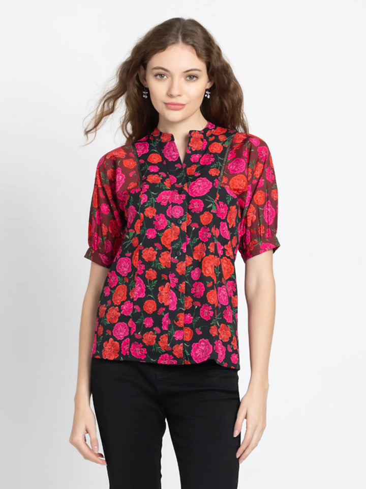 Black Floral Casual Shirt for Women | Midnight Blooms Black Floral Casual Shirt