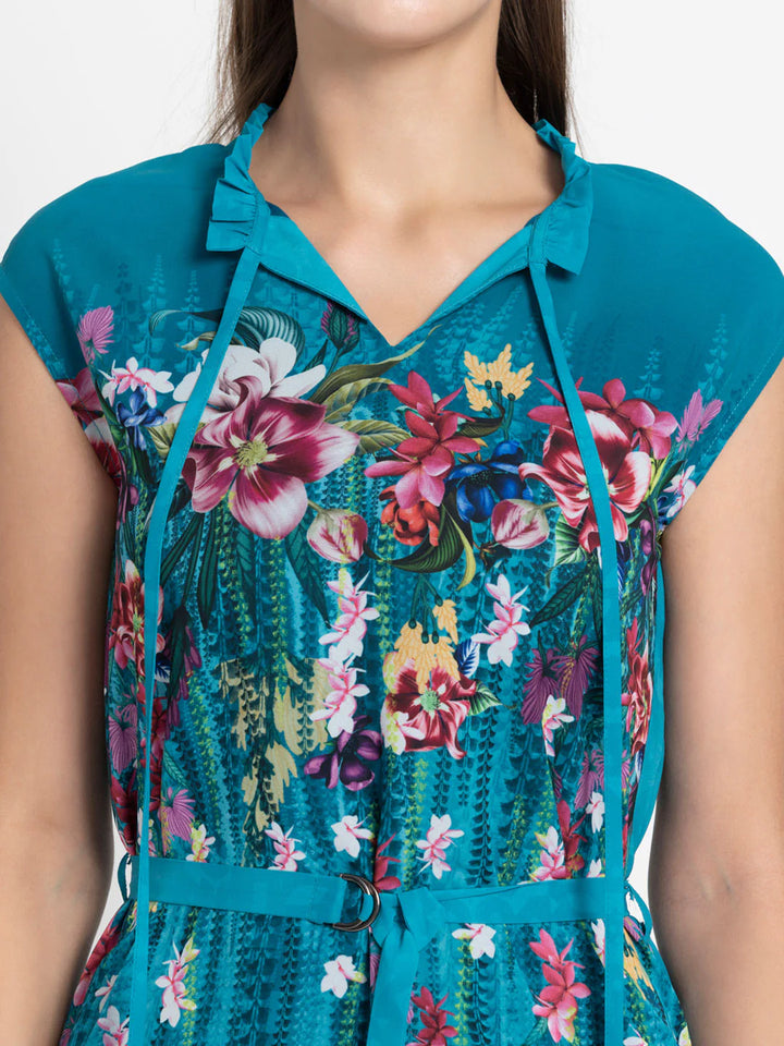 Blue Floral Dress for Women | Blue Floral Elegance Dress