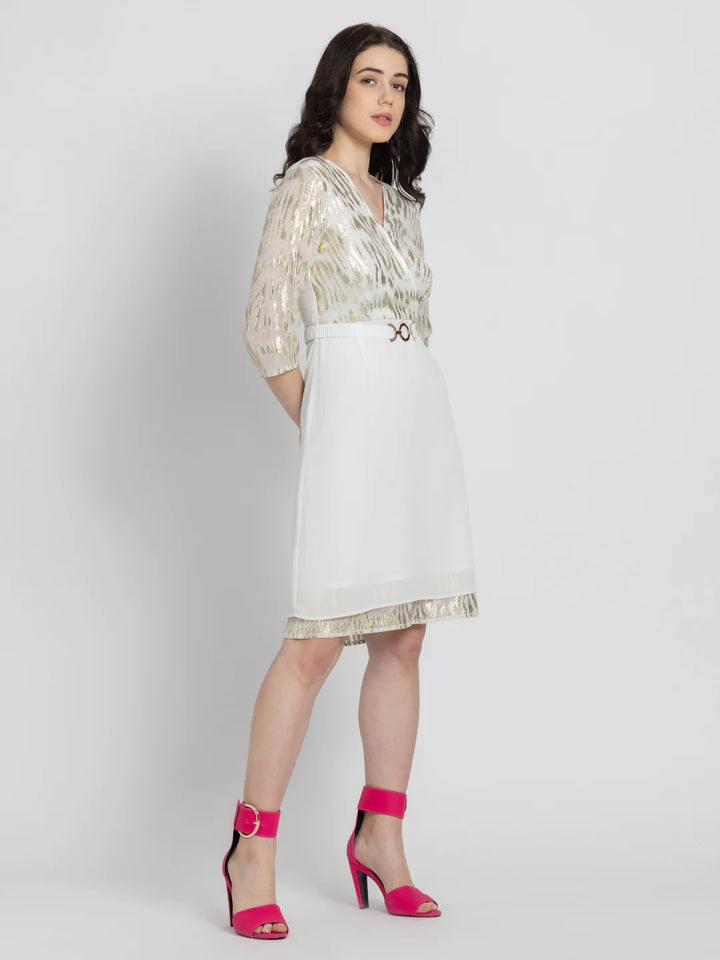 White Overlap Party Dress for Women | Elegant White Overlap Party Dress