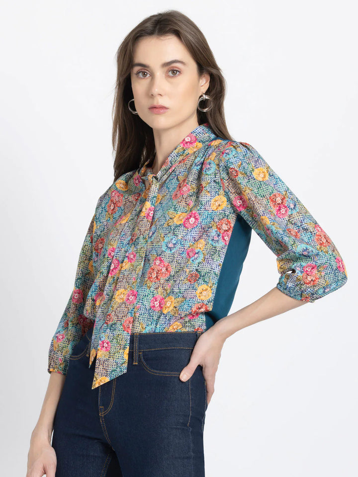 Teal Floral Print Top | Enchanting Teal Floral Print Top