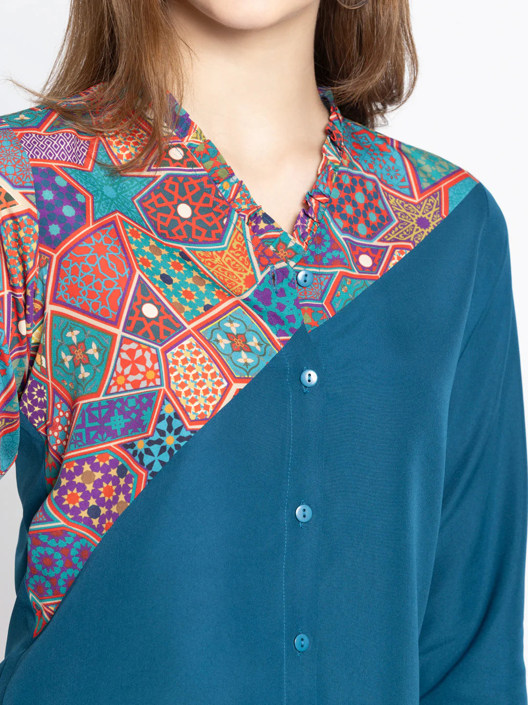 Printed Casual Shirt for Women | Teal Elegance Printed Casual Shirt