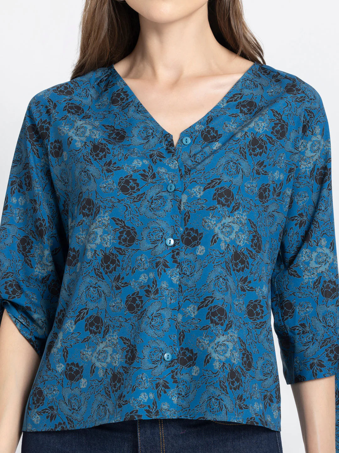 Blue Floral Print Shirt for Women | Enchanting Blooms Floral Print Shirt