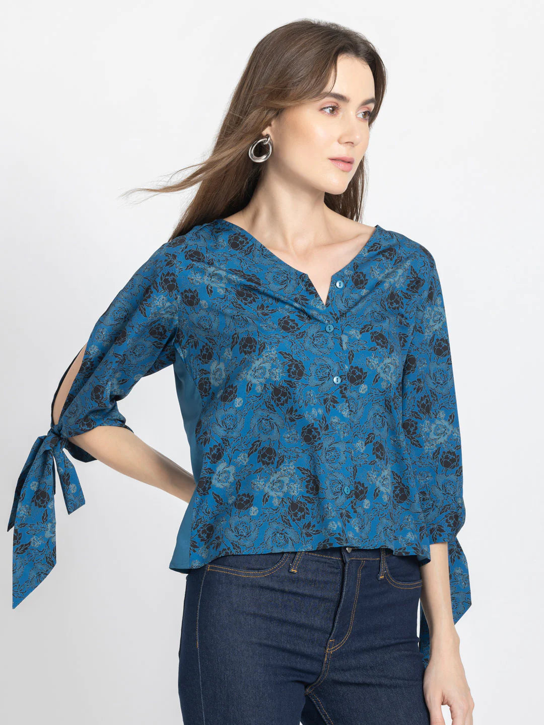Blue Floral Print Shirt for Women | Enchanting Blooms Floral Print Shirt