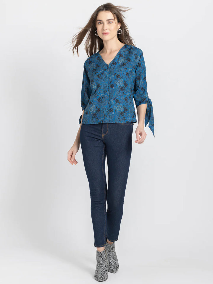 Blue Floral Print Shirt for Women | Enchanting Blooms Floral Print Shirt