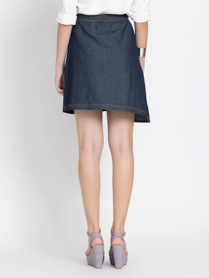 Blue Flared Casual Skirt | Blue Flared Asymmetric Casual Skirt