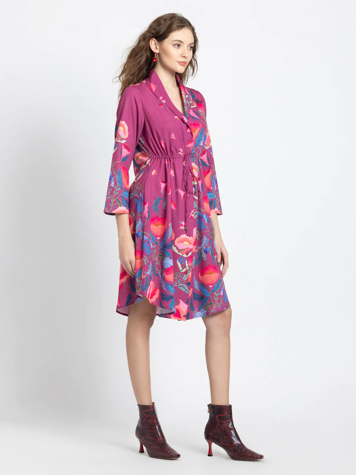 Maroon Floral Dress | Maroon Floral Elegance Cinched Dress