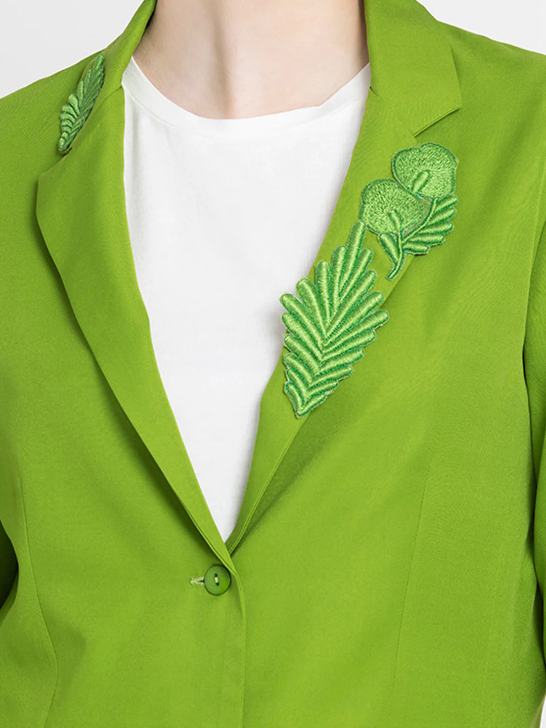 Women Green Collar Blazer | Green Embroidered Collar Casual Blazer