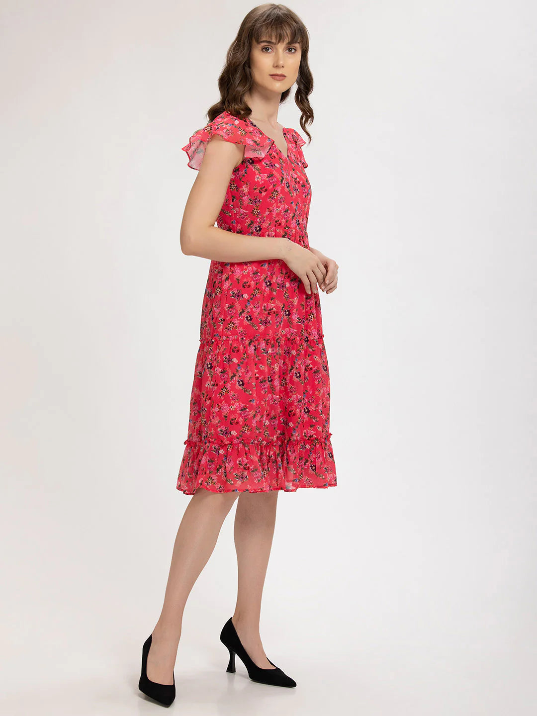 Ruffled Midi Dress | Gorgeous Fuchsia Ruffled Midi Dress