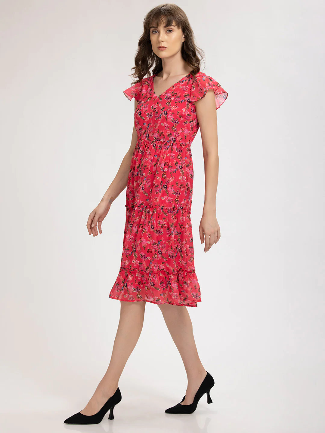 Ruffled Midi Dress | Gorgeous Fuchsia Ruffled Midi Dress