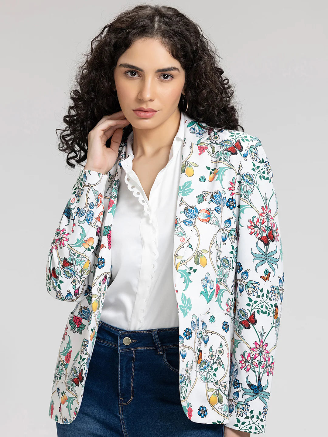 White Bloom Women Blazer | Elegance in Bloom White Printed Blazer