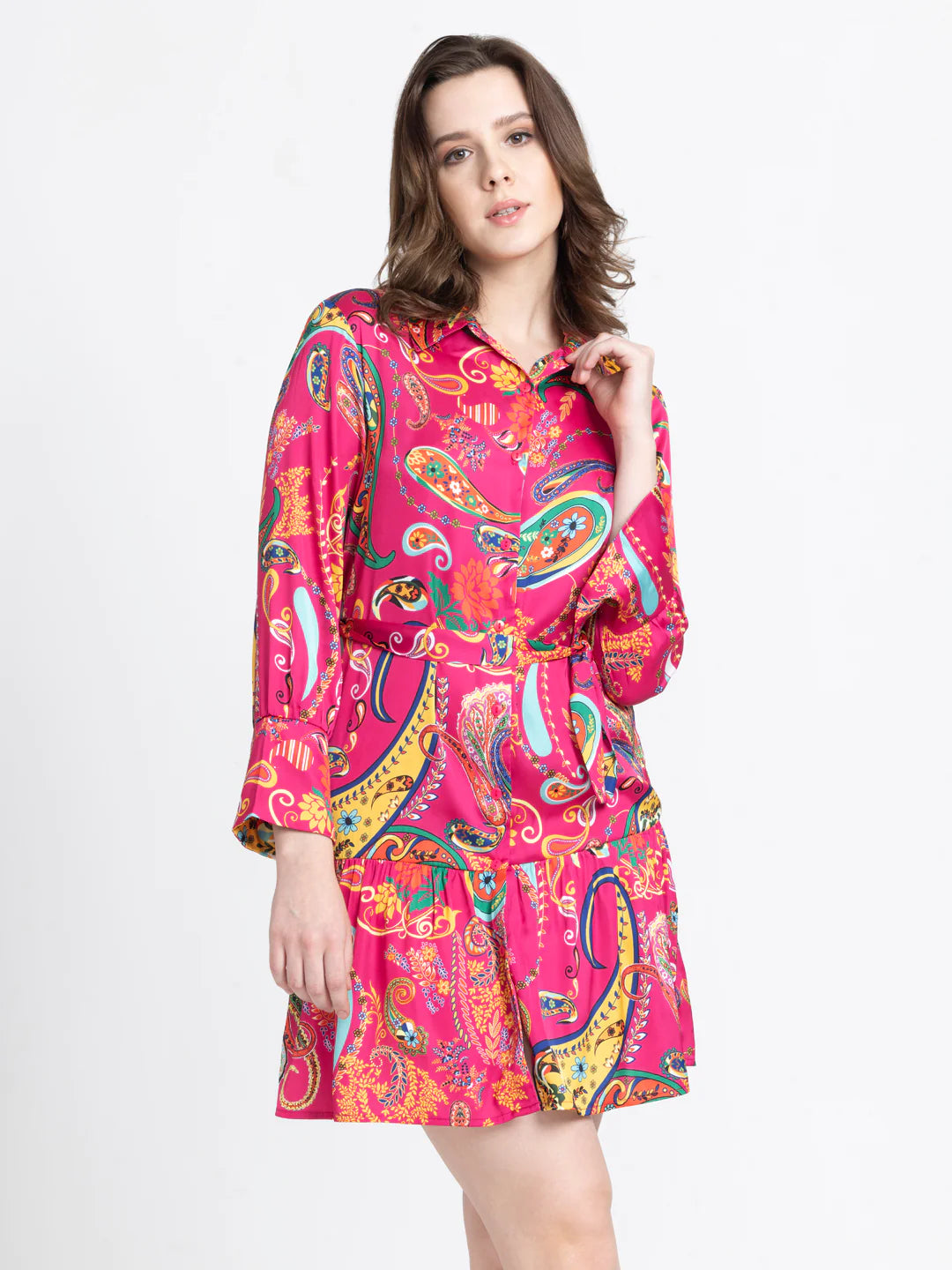 Paisley Elegance Shirt Dress for Women | Fuchsia Paisley Elegance Shirt Dress
