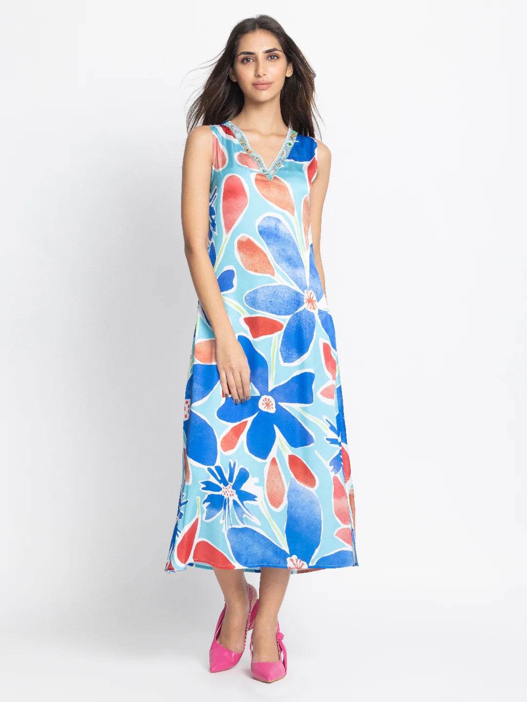 Floral Satin Maxi Dress | Bold Floral Satin Maxi Dress