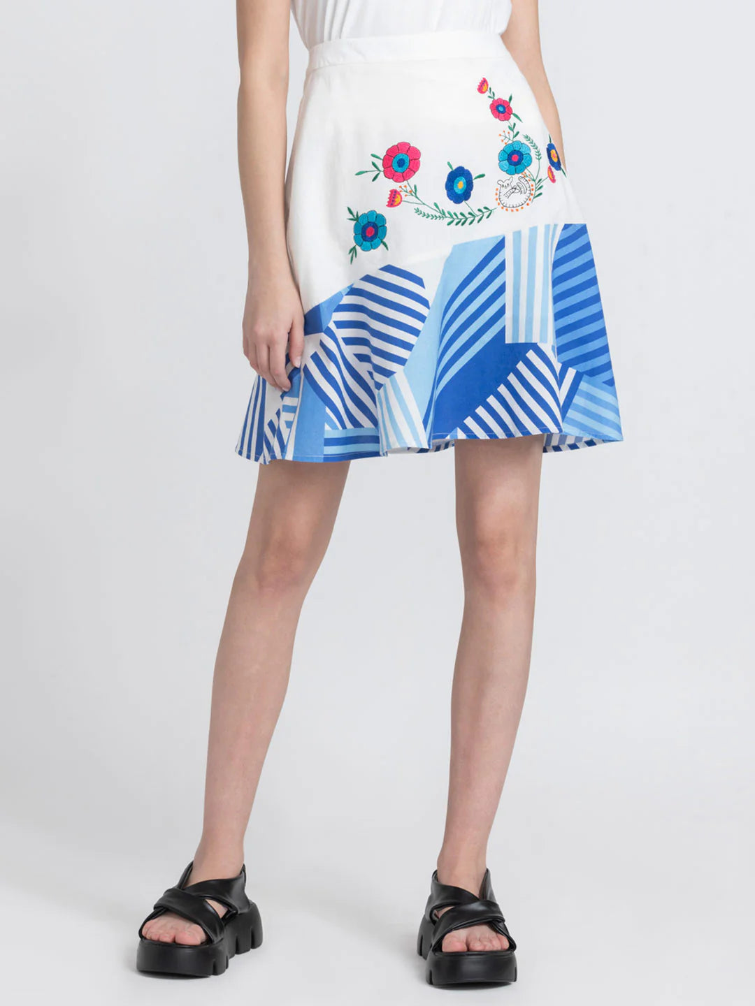 White Printed Fit Skirt | White Printed Fit & Flare Skirt