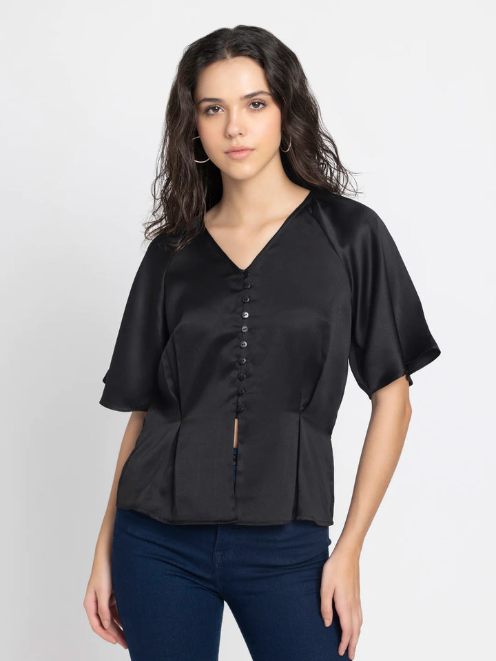 Black Shirt for Women | Versatile Black Pleat Detail Shirt