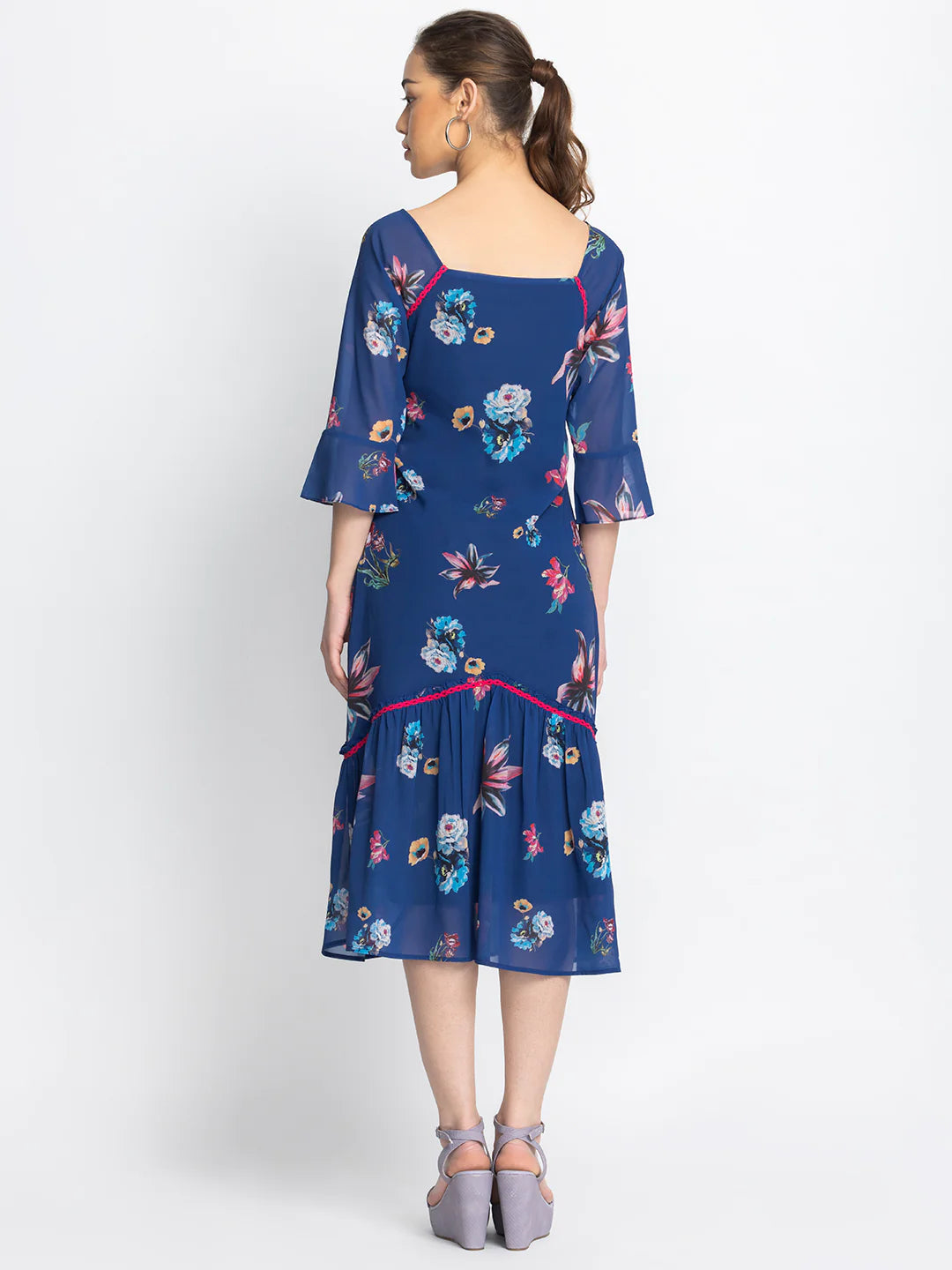 Floral Square Neck Dress | Blue Ditsy Floral Square Neck Dress