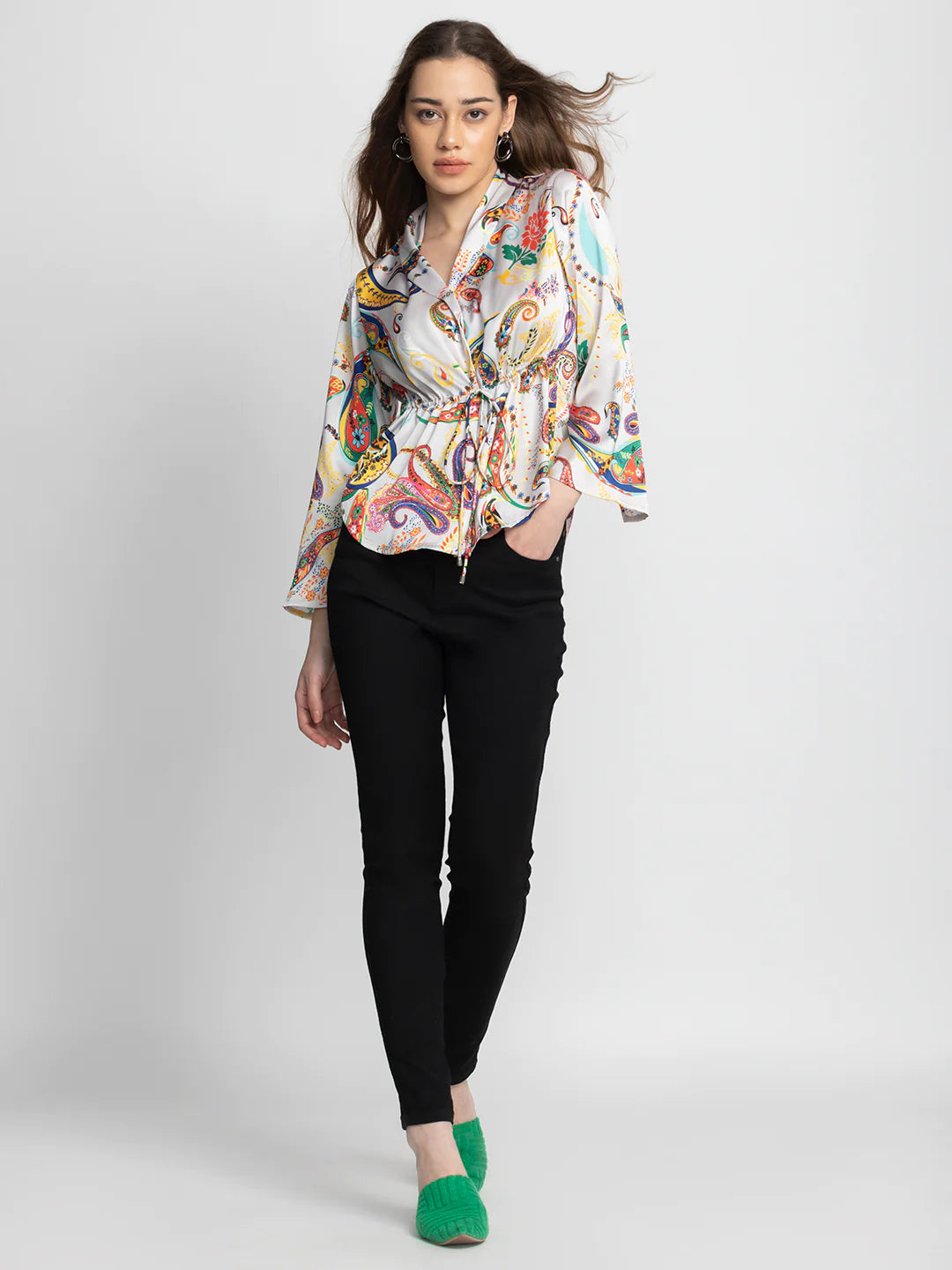 Button-Down Shirt Jacket | Chromatic Elegance Tie-Up Shirt Jacket