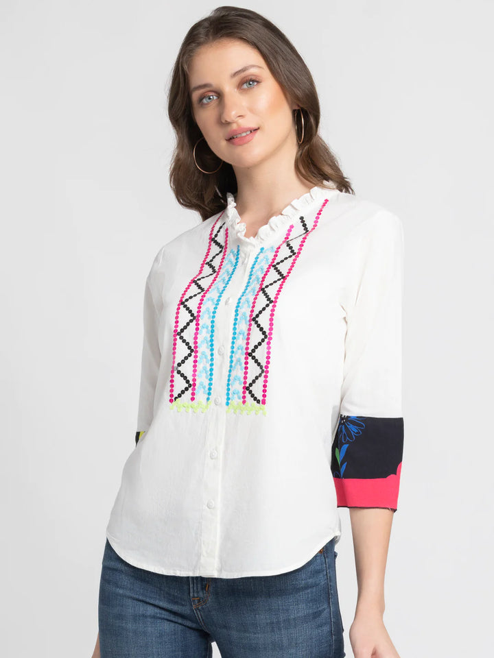 White Embroidered Shirt | Chic White Embroidered Shirt
