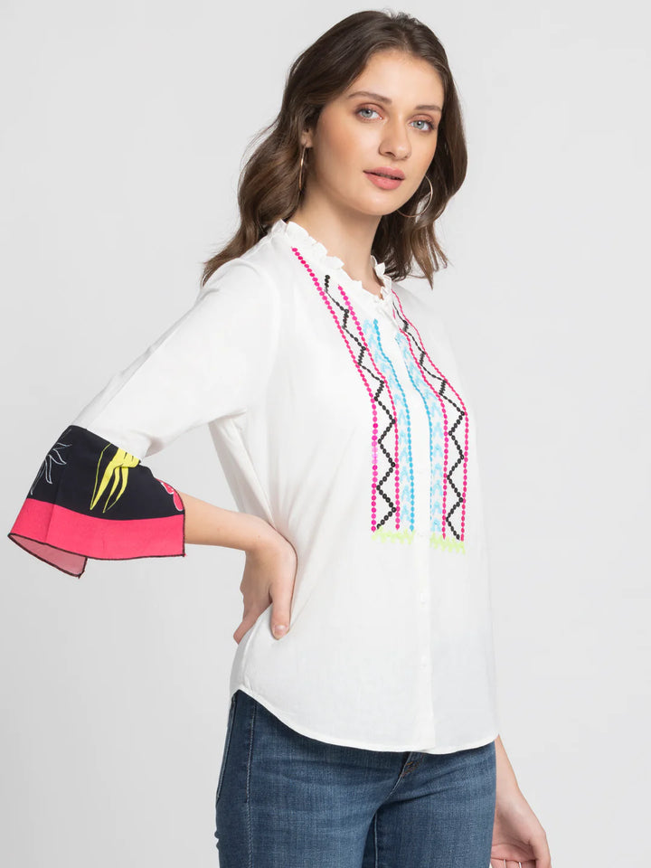 White Embroidered Shirt | Chic White Embroidered Shirt