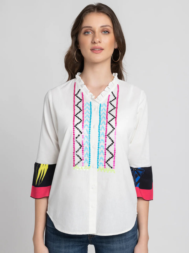 White Embroidered Shirt | Chic White Embroidered Shirt